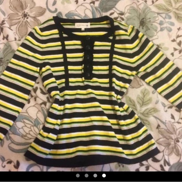 Jones New York Yellow Multi Color Striped Tapered Warm Knit Long Sleeve Shirt - Picture 8 of 10